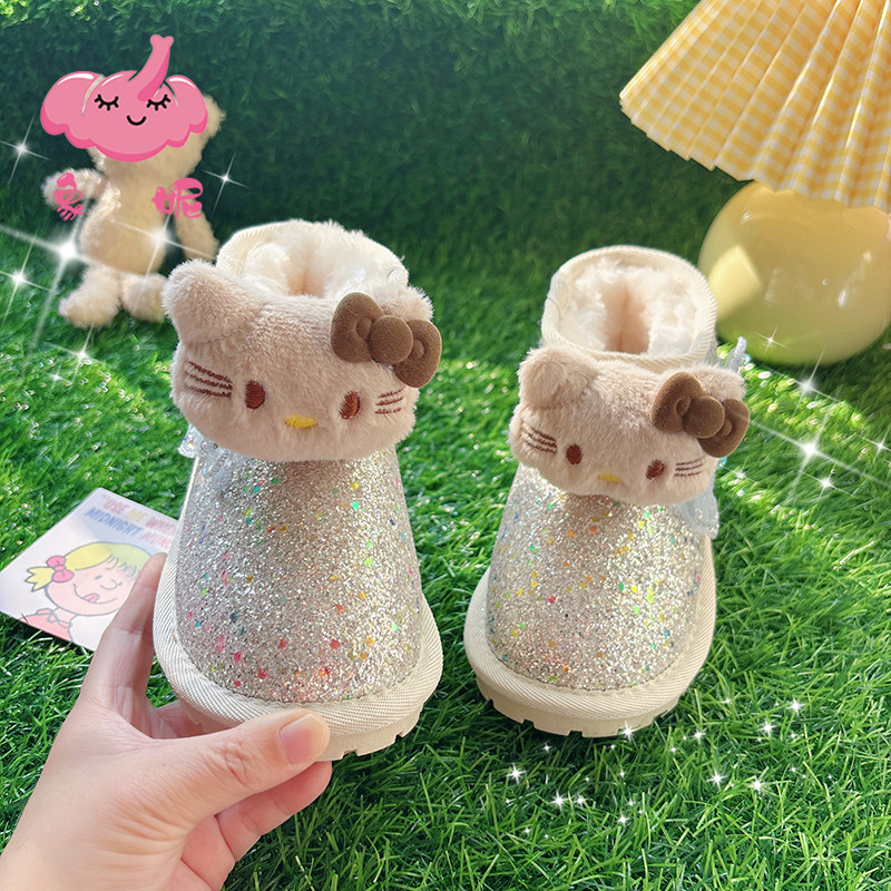 女童加绒加厚卡通雪地靴防水防滑