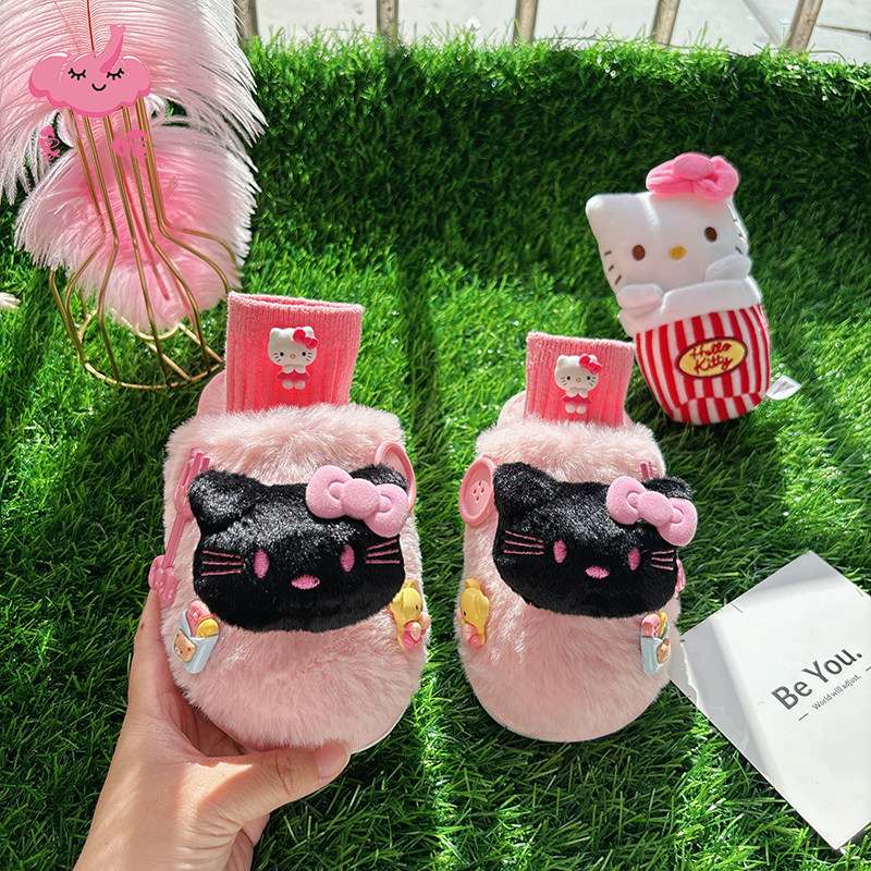 可爱小黑猫棉拖鞋幼儿童室内毛毛鞋2025年新款女款女孩冬季可外穿