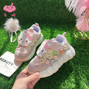 儿童女款高颜值运动鞋2026春秋季新款爆款鞋子女童花朵面包鞋透气