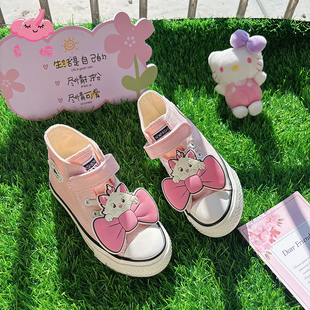 儿童巨好看帆布鞋女软底不累脚高帮板鞋女童鞋子中大童宝宝春秋款