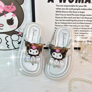 女童爆款网红银色厚底人字拖鞋女款夏季外穿2025新款卡通女孩凉拖