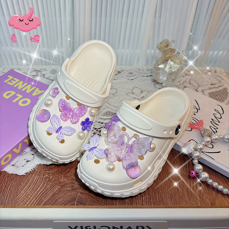 女童夏天紫蝴蝶拖鞋外穿防滑时尚宝宝凉鞋2025夏季新款室内洞洞鞋