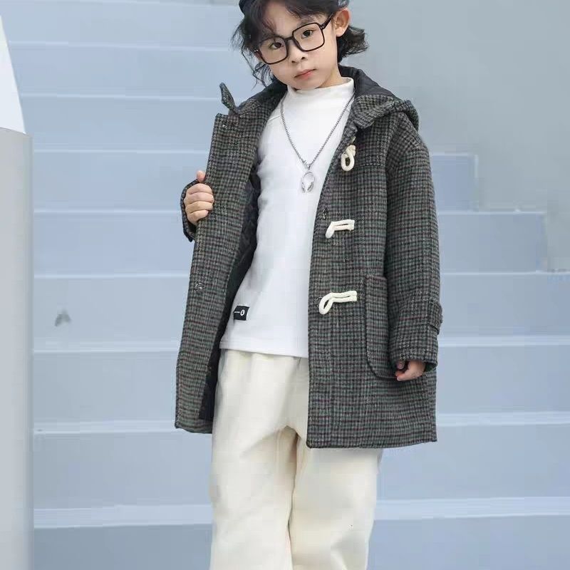 儿童大衣2025新款毛呢呢大衣男女童中长款呢子秋冬加厚外套连帽