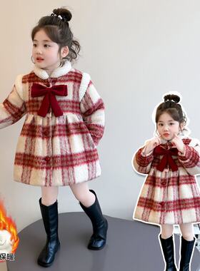 原创童装女童加绒加厚毛呢外套秋冬季新款儿童冬天裙子小女孩洋气