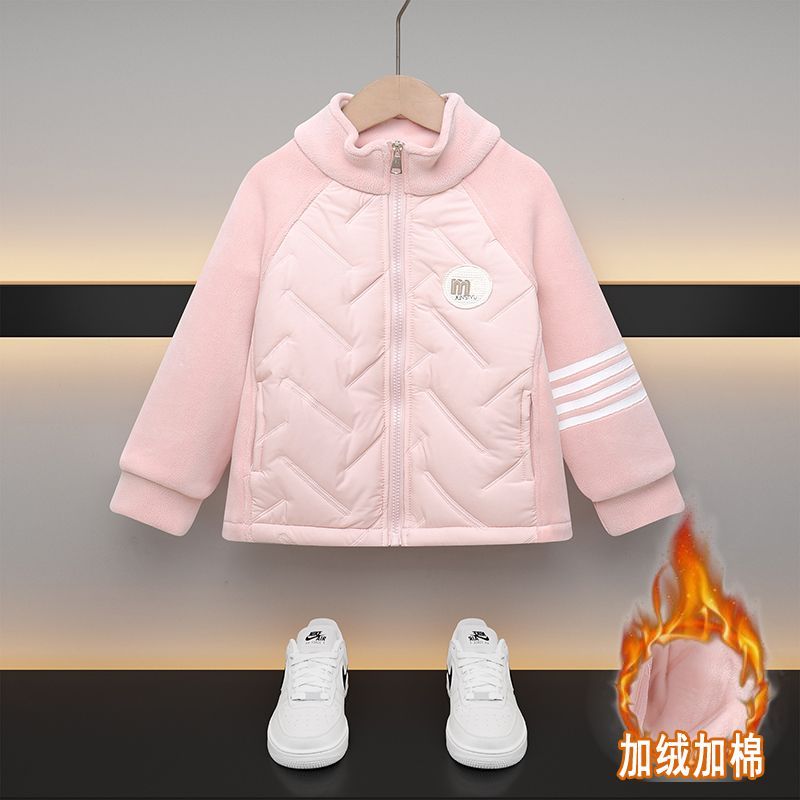 儿童加绒夹棉外套秋冬校服神器男女童新款棉服中大童保暖加厚棉衣