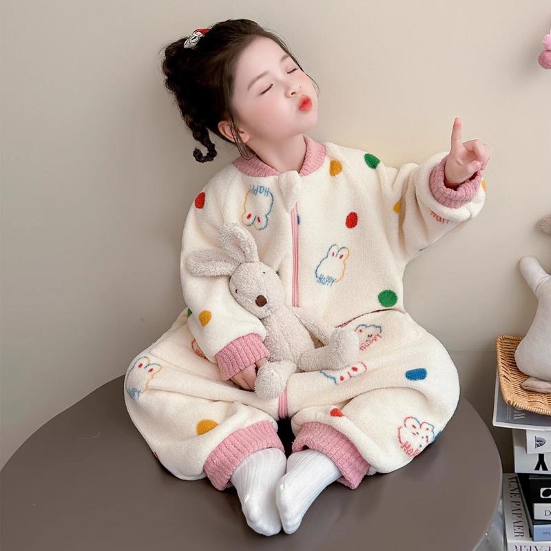 女童睡衣连体秋冬季珊瑚绒加厚女孩儿童睡袋法兰绒婴儿宝宝防踢被