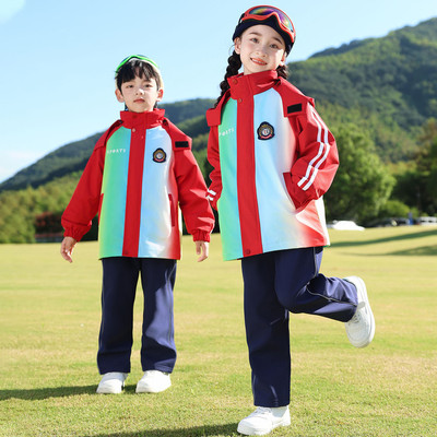 小学生校服套装冲锋衣春秋冬季红色一年级运动会班服幼儿园园服