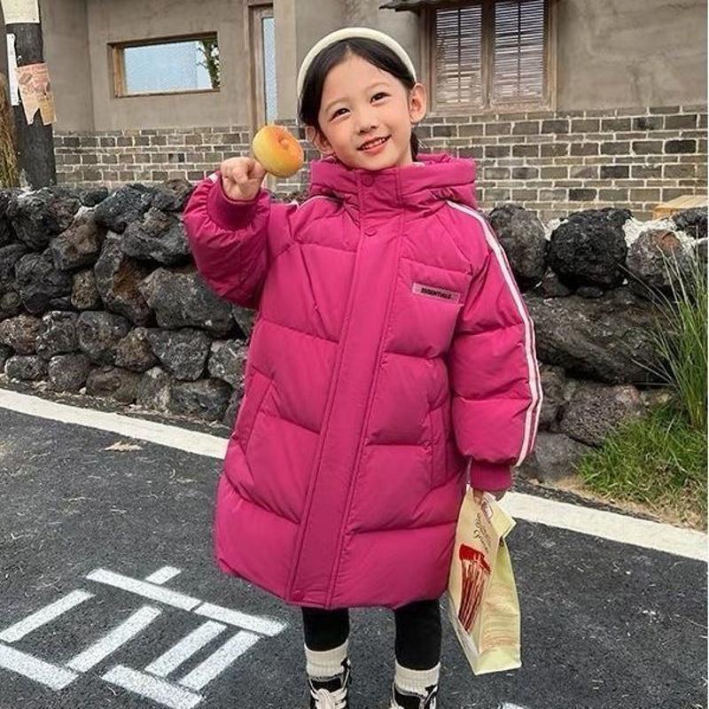 男女童同款中长款棉服儿童冬季加厚连帽棉袄宝宝保暖洋气外套