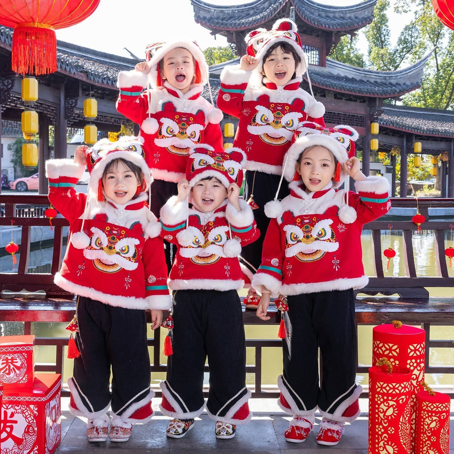 儿童元旦喜庆演出服男女童国风唐装拜年服新年幼儿园开门红表演服