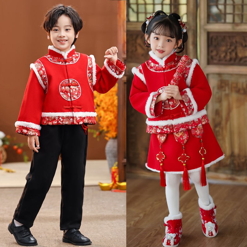 拜年服女童元旦儿童演出服新年幼儿园舞蹈表演服装开门红喜庆服