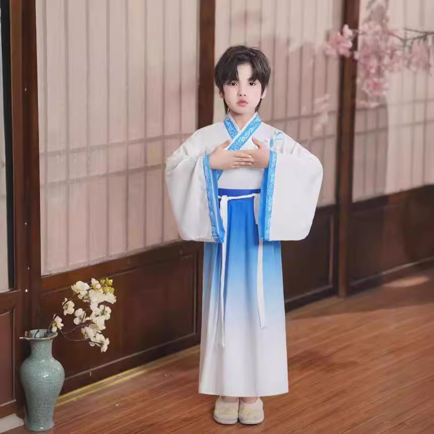 新款儿童古装汉服国学服男童女童书童朗诵演出服三字经弟子规