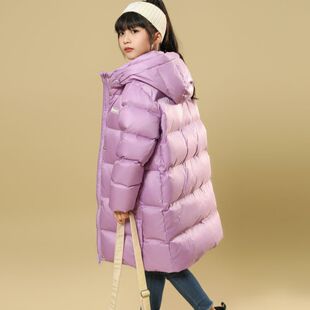 冬装亲子儿童过膝羽绒服男童中长款加厚中童保暖女童免洗帅气外套