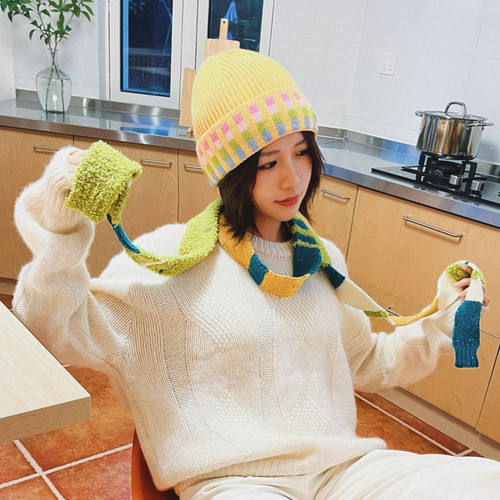 uodycoco原创撞色针织帽秋冬女