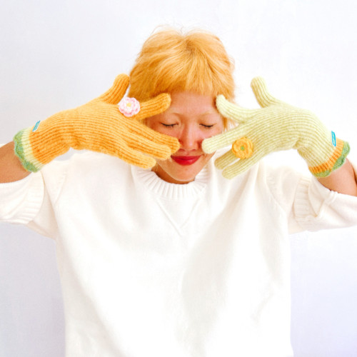 uodycoco原创可爱卡通毛线针织手套女冬季保暖加厚防寒骑行手套