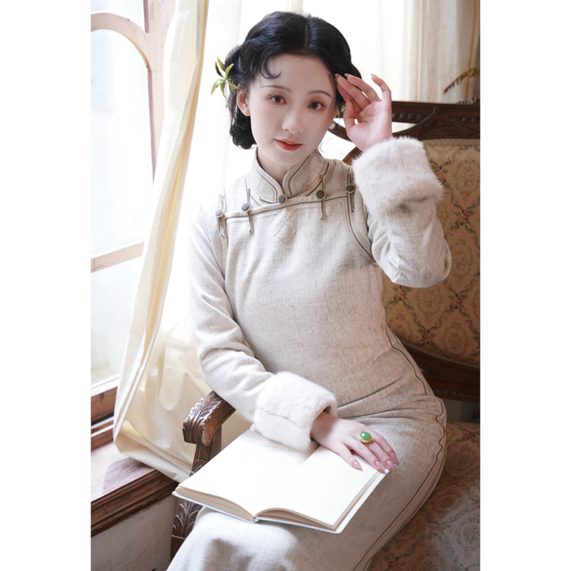 静香｜老上海民国富家千金旗袍复古风全开襟大小姐加厚羊毛旗袍裙