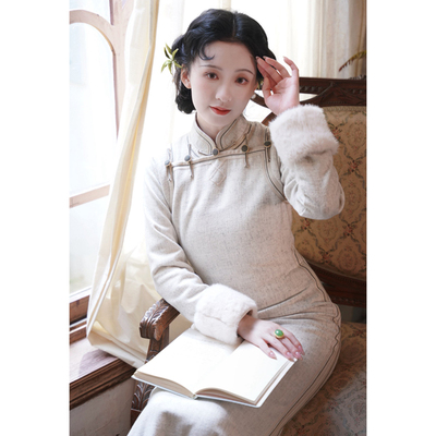 静香｜老上海民国富家千金旗袍复古风全开襟大小姐加厚羊毛旗袍裙