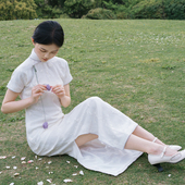 白梦｜白色新中式 旗袍长款 曳地复古文艺少女轻奢高级感日常旗袍裙