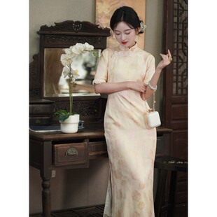 花海｜旗袍高短大气上档次长款到脚踝高个子半开襟旗袍日常连衣裙