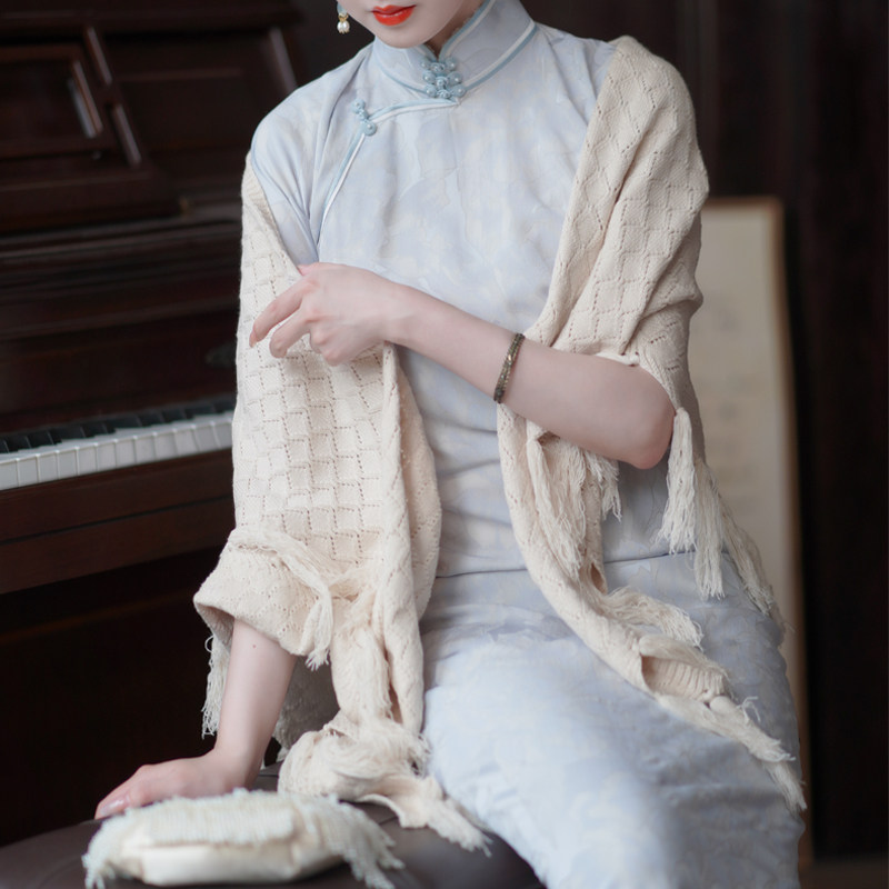 旗袍披肩外套2023年高端复古民国风流苏斗篷外搭开衫外套春秋女款