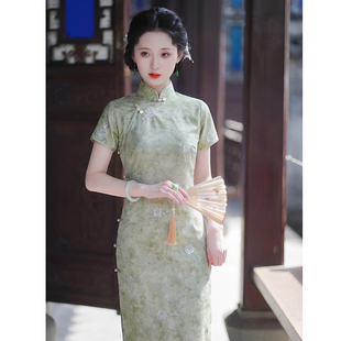 青梅｜梦回故里春夏新品原创旗袍古法全开襟长款曳地小个子连衣裙