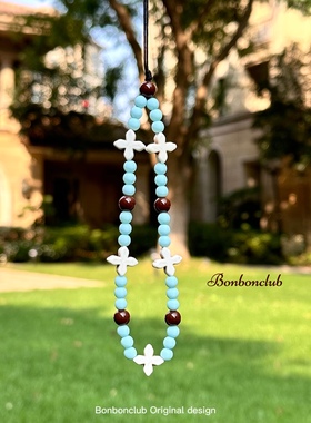 【Connell】-bonbon原创蓝色复古假日手机挂件手机链ccd相机链