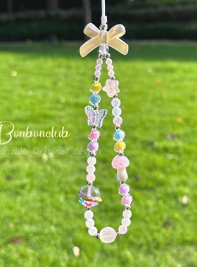 【Long holidays】原创蝴蝶法式彩色复古手机挂件手机链ccd相机链