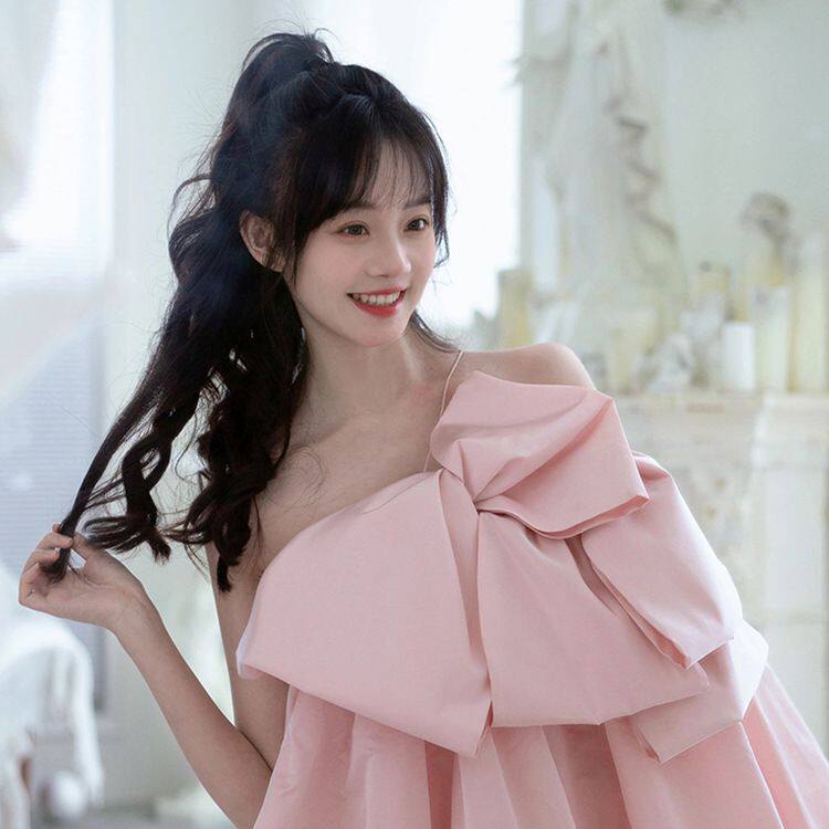 新娘简约粉色晨袍2025新款