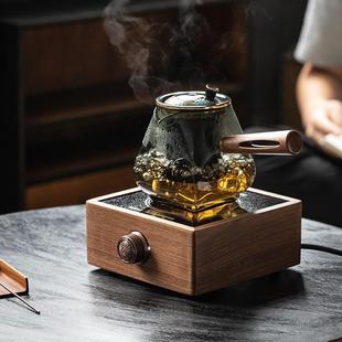 家用电陶炉小型专用煮茶炉玻璃温茶壶茶水分离器套装 黑胡桃木日式