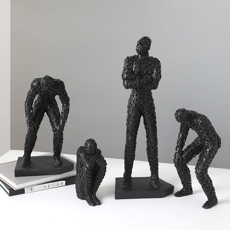 简约现代黑白树脂砂岩马赛克人物