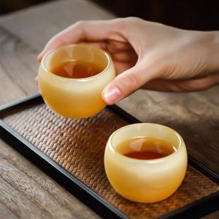 鹅黄白高颜值玻璃品茗杯主人杯功夫茶具茶杯单杯 琉璃茶杯新中式