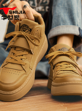 公牛世家男鞋秋冬莆田高帮鞋子增高板鞋空军AJ厚底软底黄色鞋子
