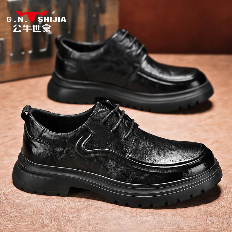 公牛世家男鞋秋冬季商务正装德比鞋男士时尚厚底增高皮鞋潮流百搭