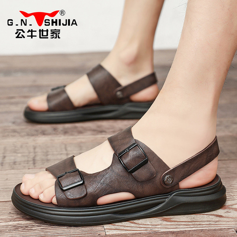 公牛世家凉鞋男款2025新款夏季外穿两用凉拖鞋男士爸爸驾车鞋子
