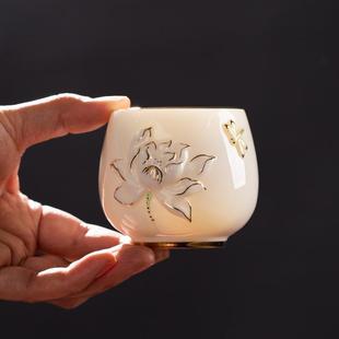 喝茶专用主人杯女款单杯羊脂玉白瓷大号茶杯高档品茗杯子陶瓷茶具