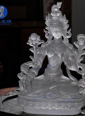 琉璃白度母家居家用客厅摆件工艺品佛堂供奉贴金装饰寺院佛像