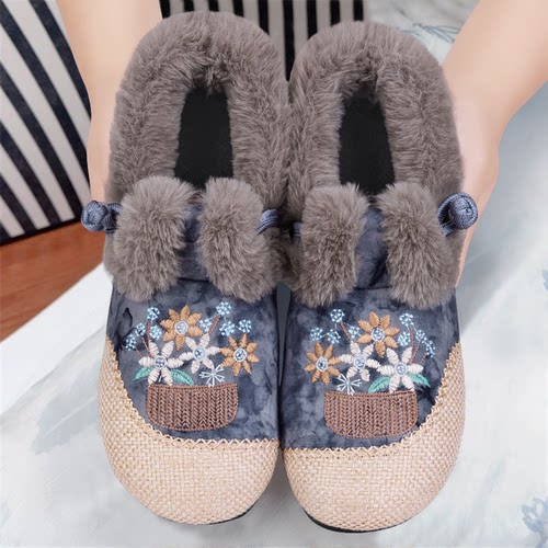 老北京布鞋女新中式绣花妈妈棉鞋