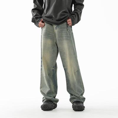 BLRY 2024秋季美式牛仔裤子男女宽松高街直筒裤复古坠感休闲长裤