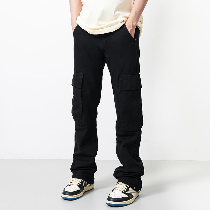 RAIN EDM美式高街多口袋黑色工装裤男潮牌直筒宽松休闲vibe风裤子