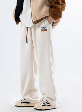 BLRY 米色裤子男士秋季潮牌宽松直筒卫裤ins潮牌休闲长裤运动裤男