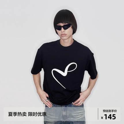 METARICOTTA纯棉基础印花宽松圆领短袖男美式街头情侣T恤夏季新款