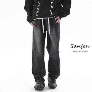 潮牌加绒牛仔裤 高街水洗休闲长裤 男士 松紧腰美式 子 春季 三分焦点