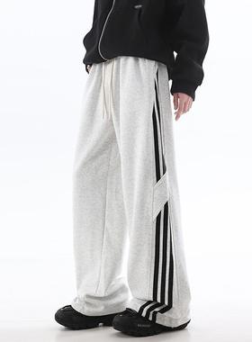 BLRY 运动裤男秋季宽松直筒裤2024新款三条杠休闲长裤条纹阔腿裤