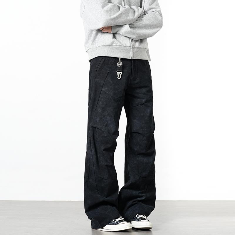 RAIN EDM美式复古大理石纹伞兵工装裤男款设计感宽松直筒休闲裤子