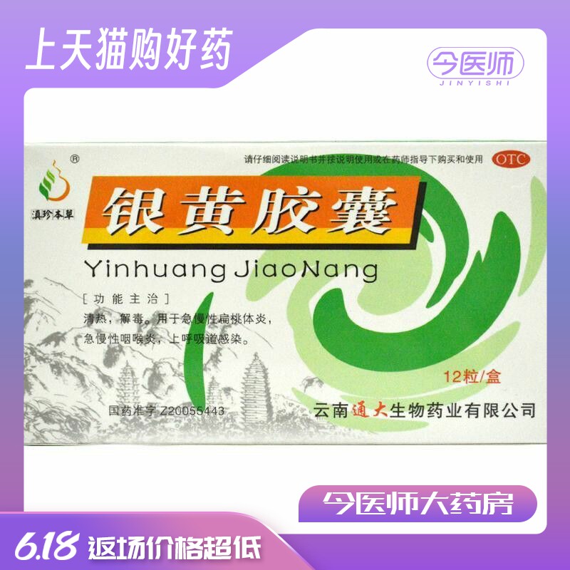 滇珍本草 银黄胶囊 0.3g*12粒 清热 急慢性扁桃体炎 咽喉炎