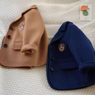 男童毛呢外套秋冬短款洋气大衣外穿休闲复古加厚小童西装儿童外套