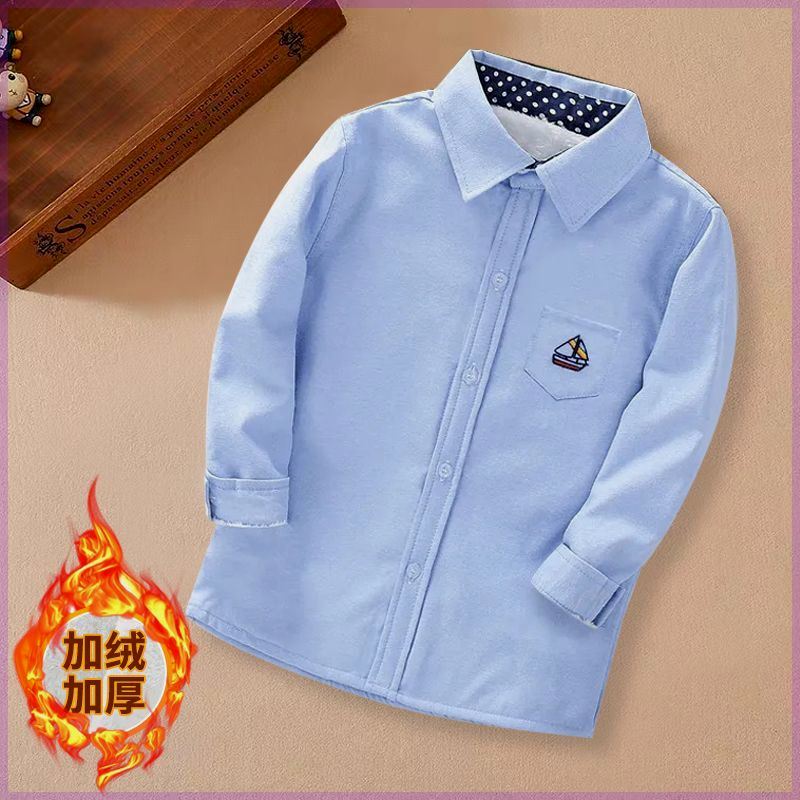 冬装儿童休闲加绒衬衫秋冬男童长袖衬衣2-14岁中小童保暖加厚外套