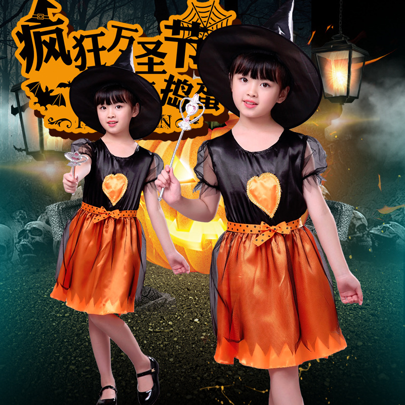 万圣节儿童服装公主裙南瓜连衣裙舞蹈巫婆女巫表演服COSplay演出
