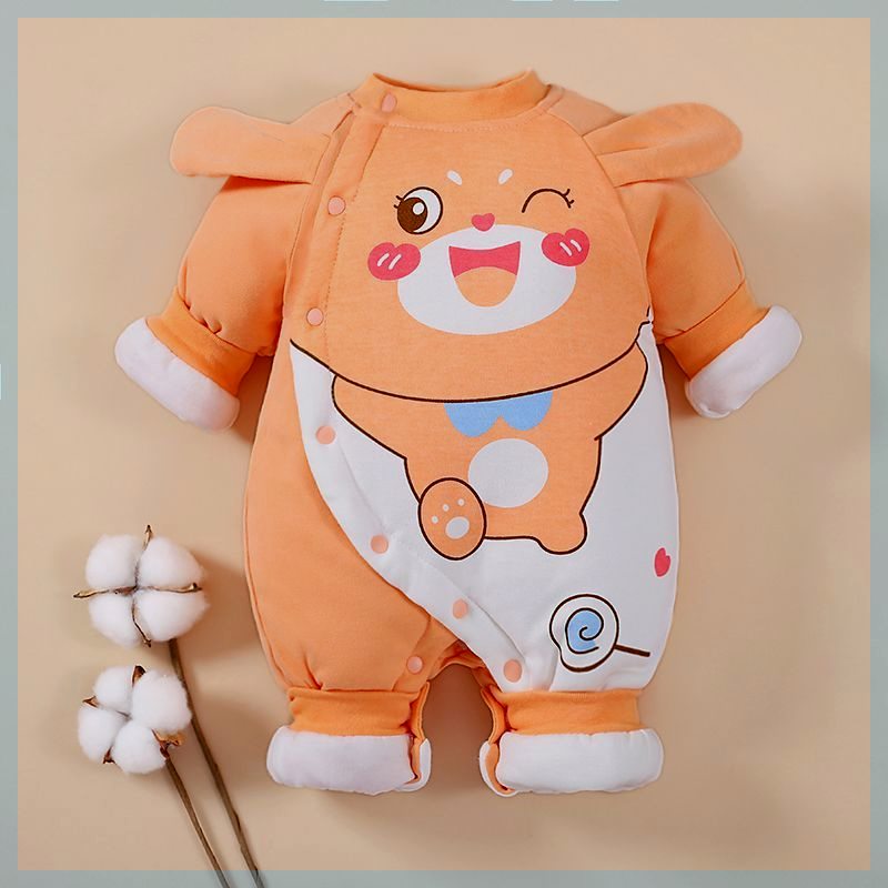 新生儿秋冬季新款加厚夹棉连体衣婴儿超萌网红棉服男女宝宝外出服