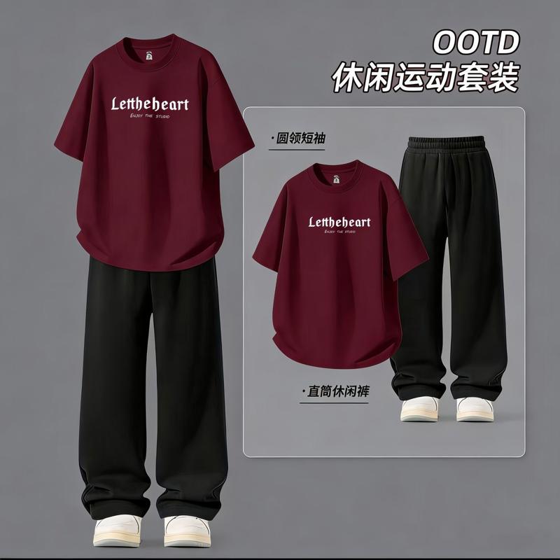 运动套装男士夏季新款两件套短袖长裤青少年穿搭一整套男生运动服