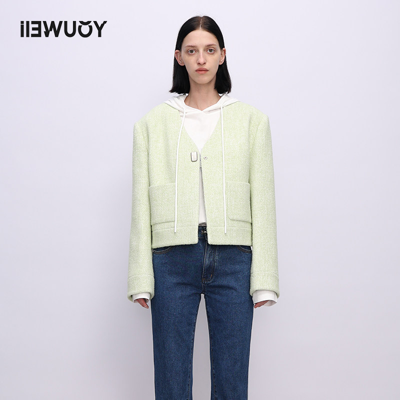 YOUWEI【折扣专属】编织无领短款厚西服女士外套上衣Y1922408 - YOUWEI有尾企业店出品